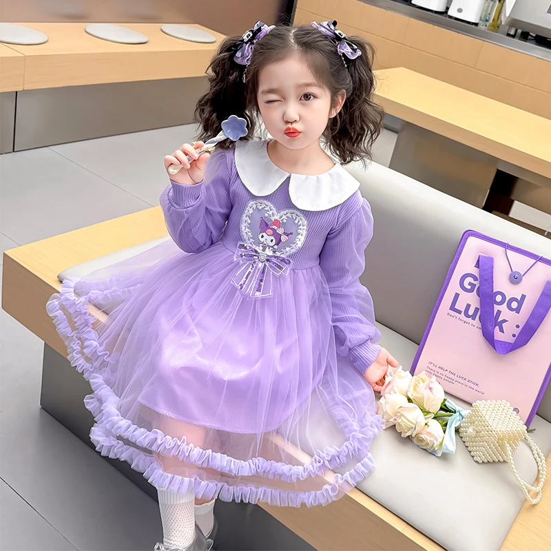 女童连衣裙春装2025新款儿童库洛米公主裙洋气纱裙女宝宝紫色裙子