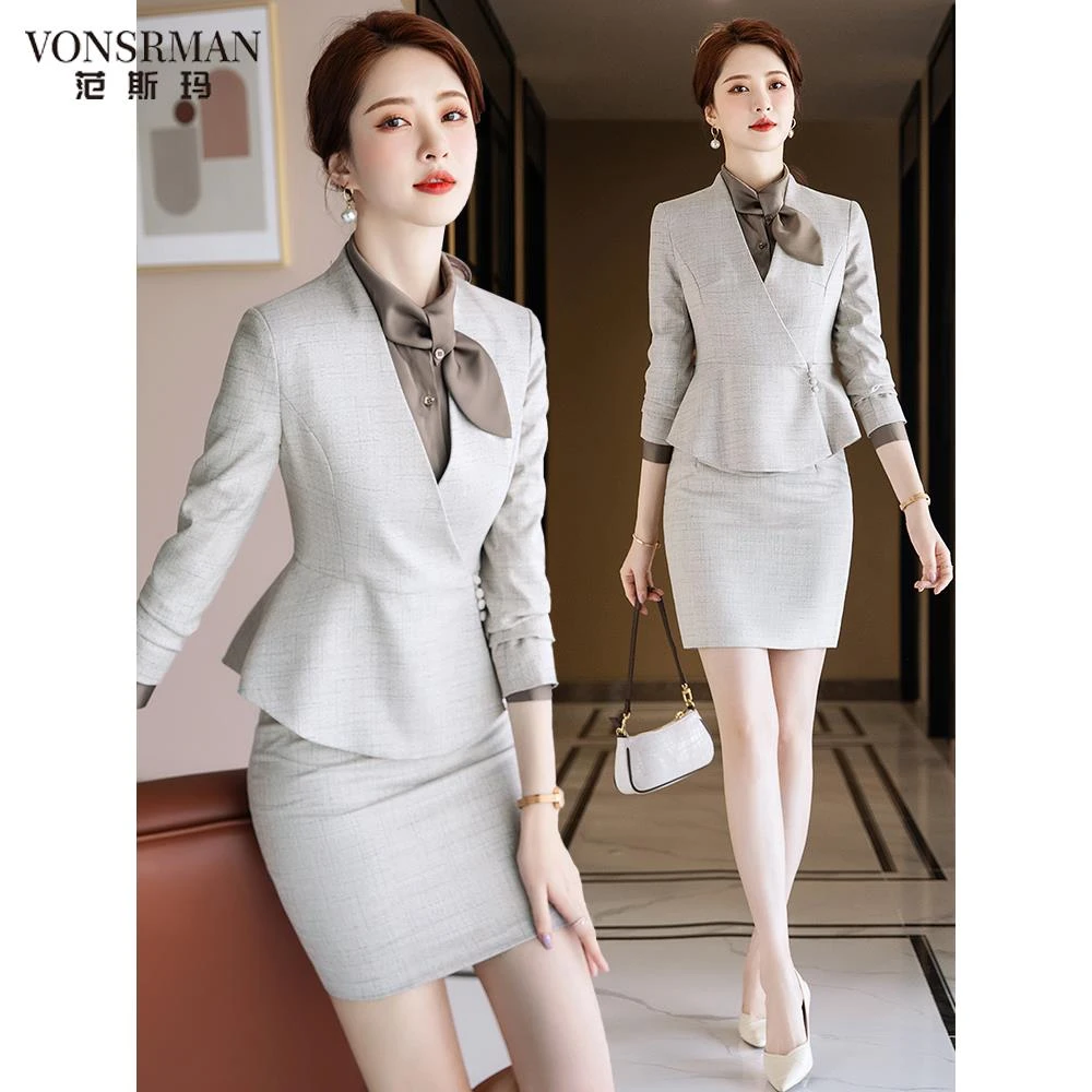 女士套装秋季美容师工作服高级美容院珠宝店前台接待工作服裙子女