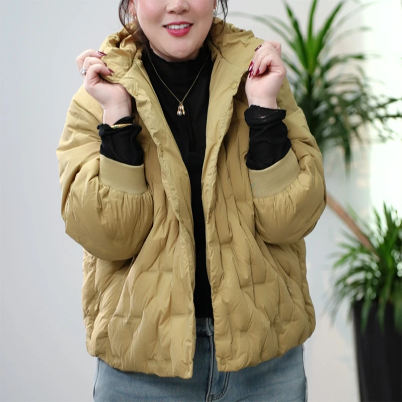 压胶连帽羽绒服轻便型直充大码保暖短款韩版冬季90白鸭绒外套女潮