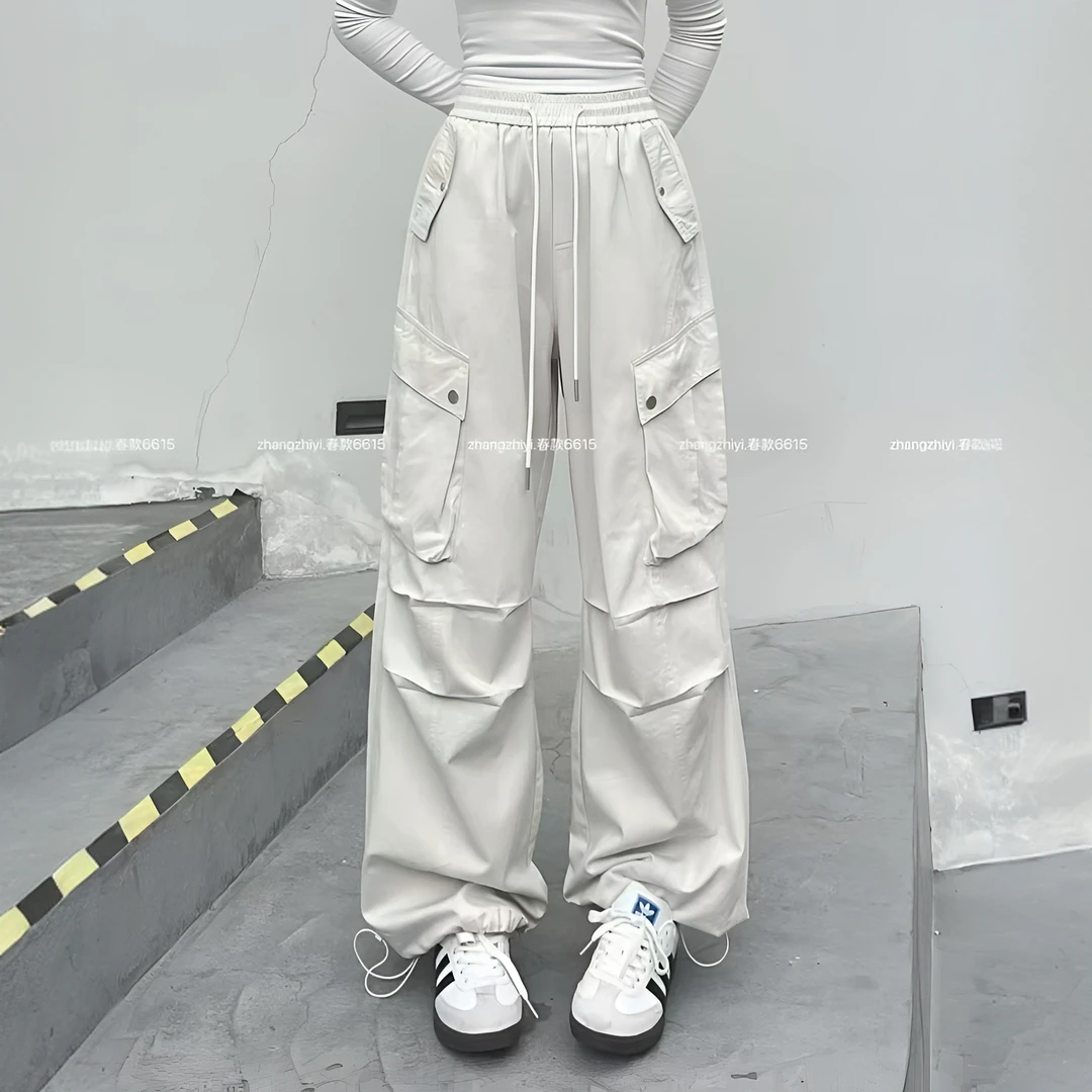 （工装裤）2025春夏新款高腰抽绳宽松束脚百搭工装裤（4色可选）6615