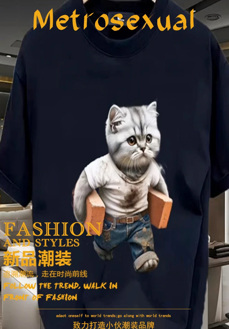 Buki常规款情侣夏季猫咪短袖印花T恤休闲卡通男士上衣潮流