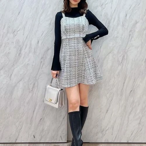 日单春 新品短款 吊带 背心 高腰a字 花呢半身裙 短裙套装46A