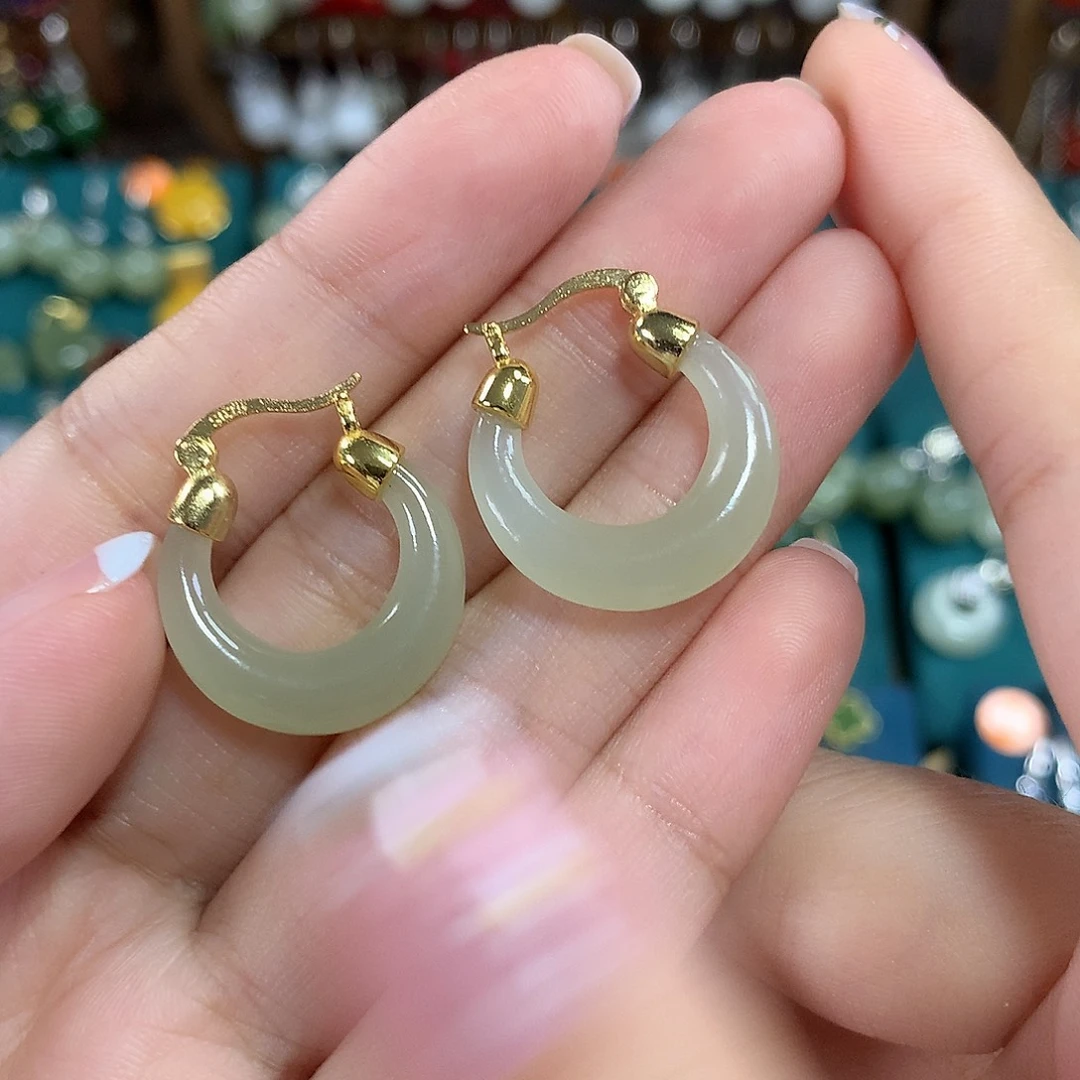 和田玉银S925镶嵌耳饰卡20左右