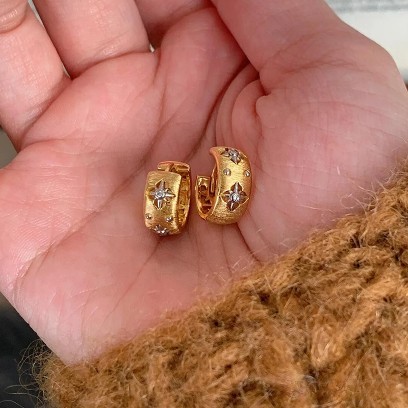 卡柒 铜合金耳饰 中古拉丝八芒星耳环女复古轻奢高级感精致耳饰