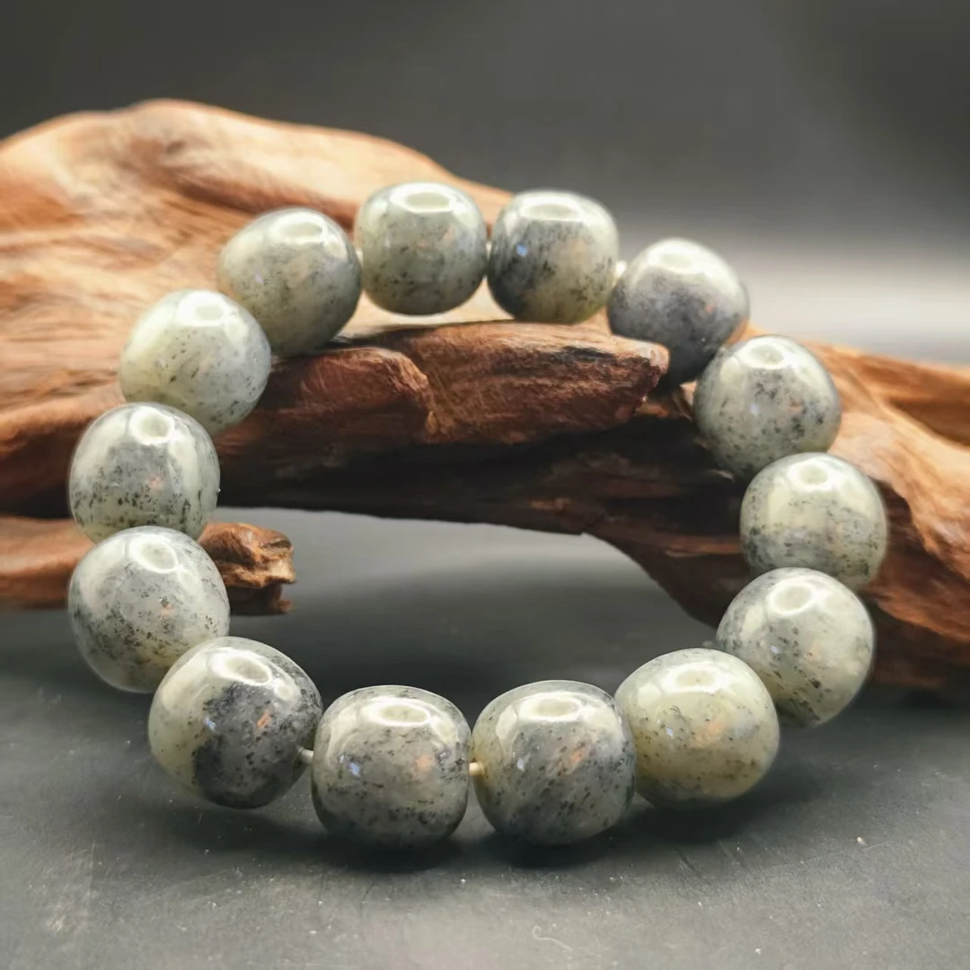 Q和田玉青花桶珠手串（卡15）0150