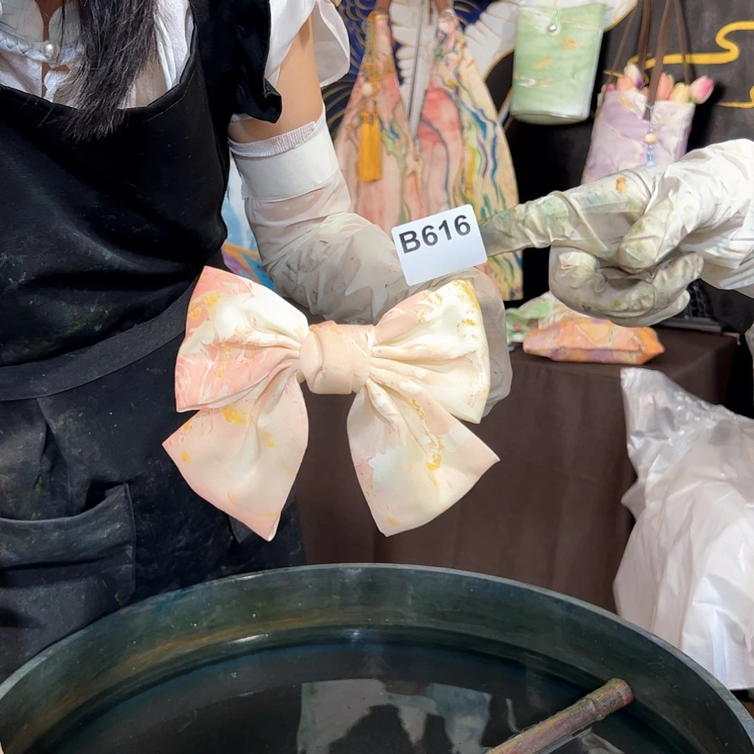616粉色蝴蝶结发夹手作