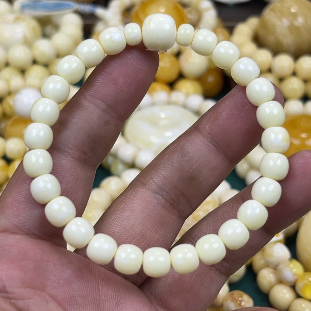 未镶嵌琥珀手链同料白蜡老邢手串7.6mm