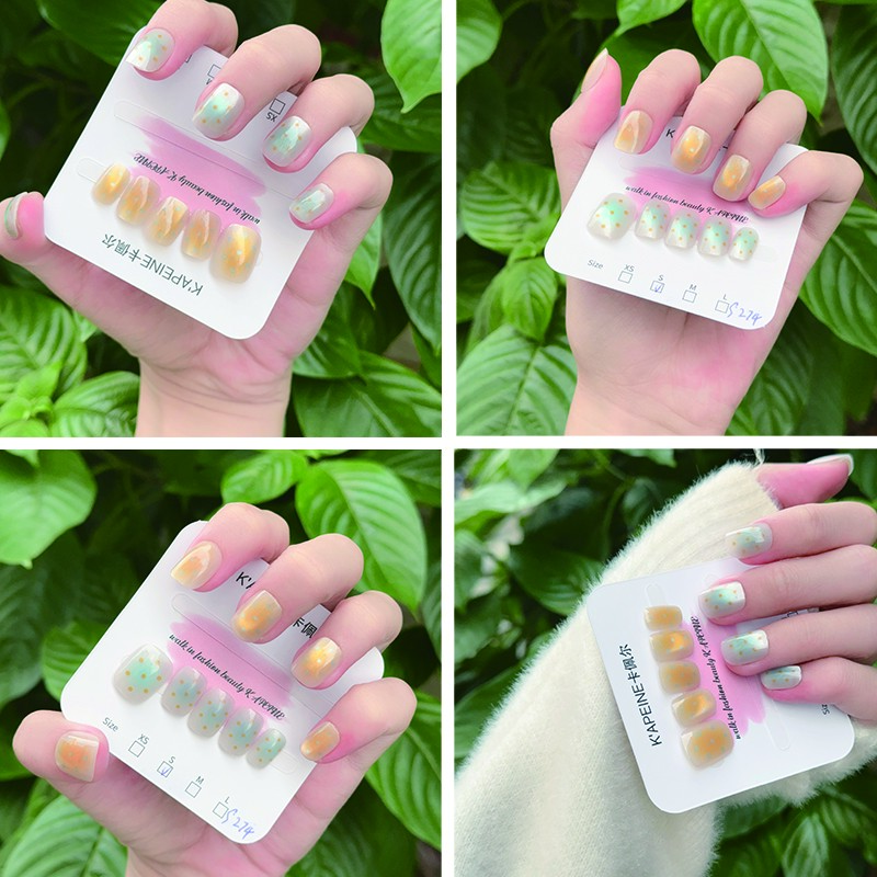 【A107】盐芝士款纯手工穿戴甲贴片玻璃珠猫光白秋冬款式