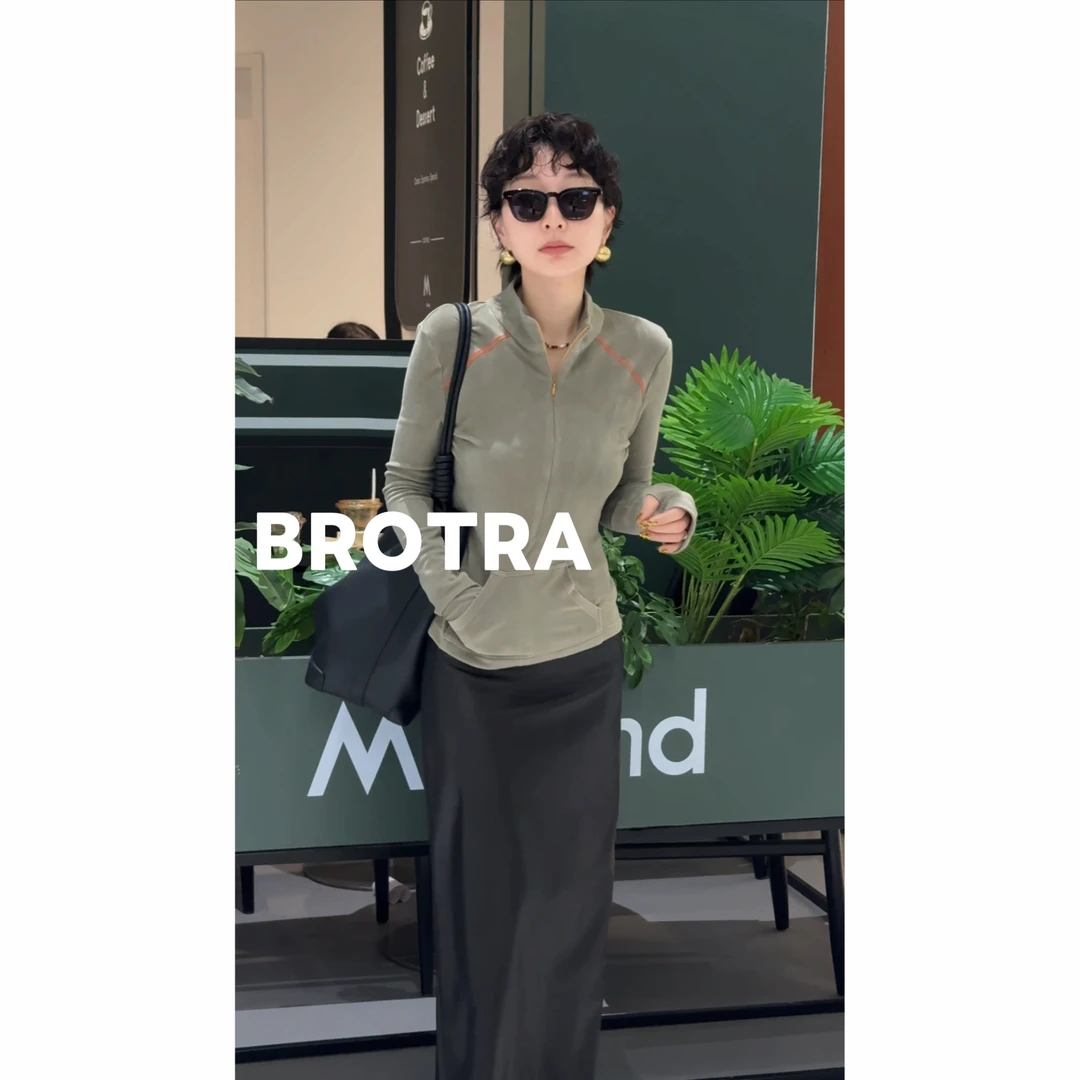 BRA 【线迹】25新款秋拉链立领卫衣撞色线迹设计上衣外套卫衣