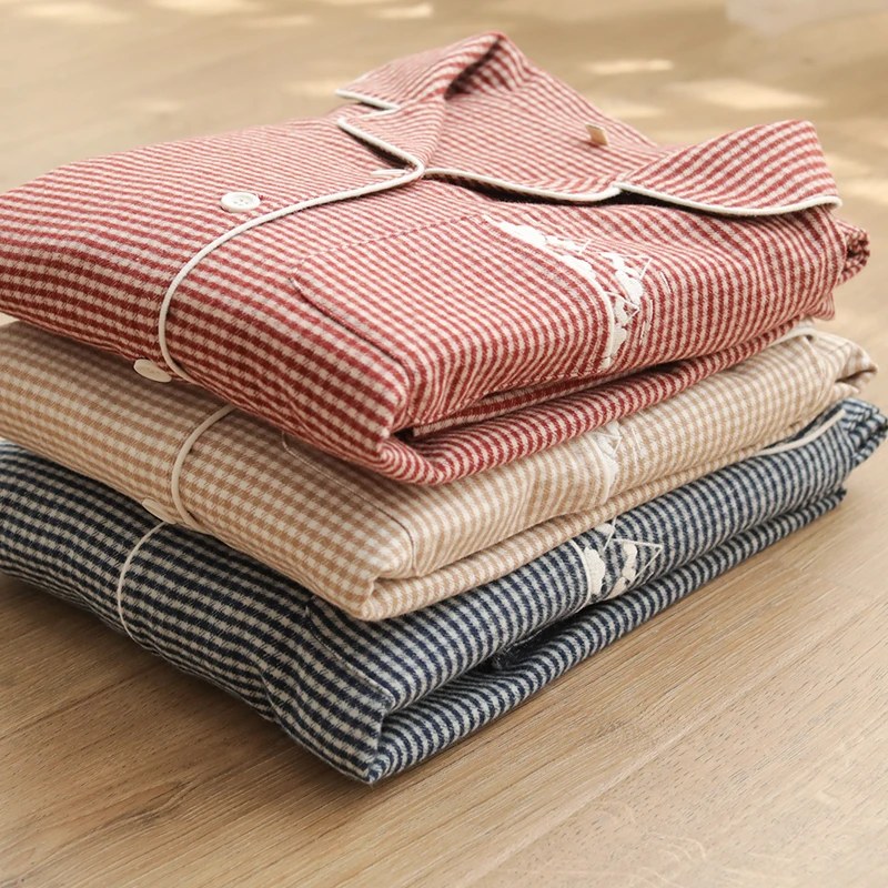 【宜莱家】秋冬纯棉情侣睡衣磨毛绒布男女士千鸟格保暖宽松家居套装