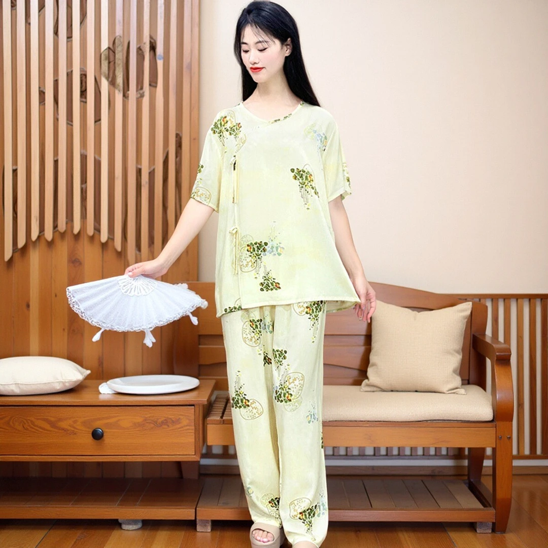 2025新款莱赛尔天丝睡衣女春夏薄款中国风可外穿家居服套装Y165