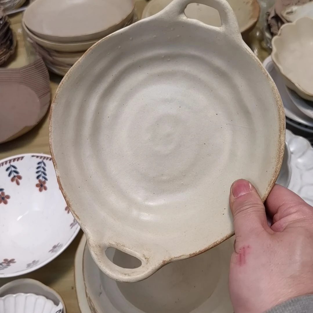 瓷片微瑕粗陶双耳两个一组