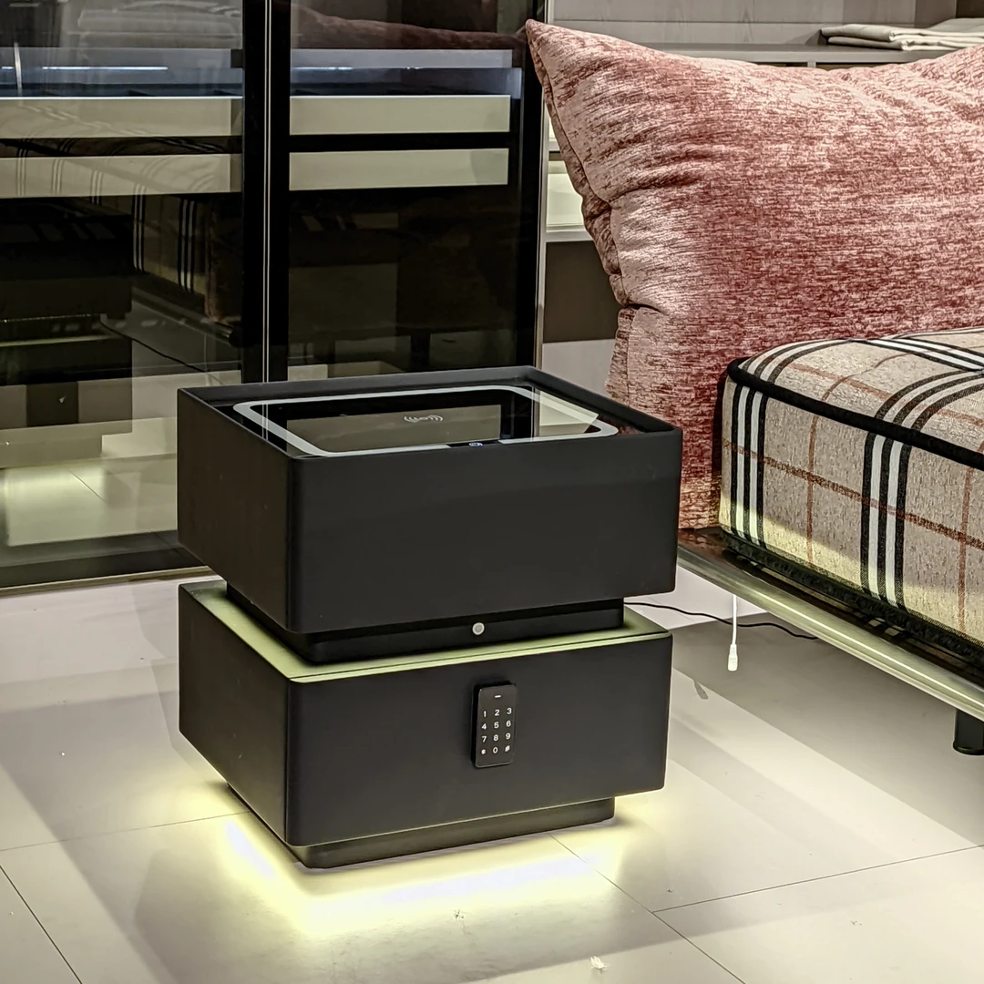 奶油风悬浮实木带灯智能家具床头柜简约现代卧室床边收纳柜轻奢