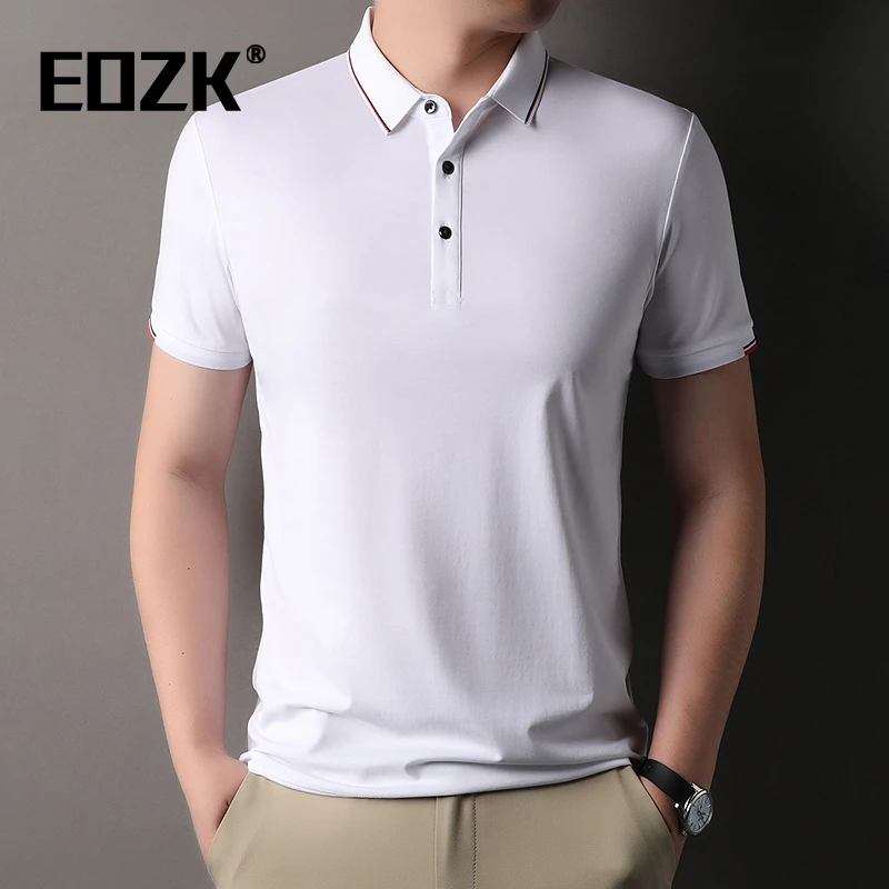 Eozk翻领短袖T恤男士2025新款夏季商务休闲薄款透气棉质体恤半袖