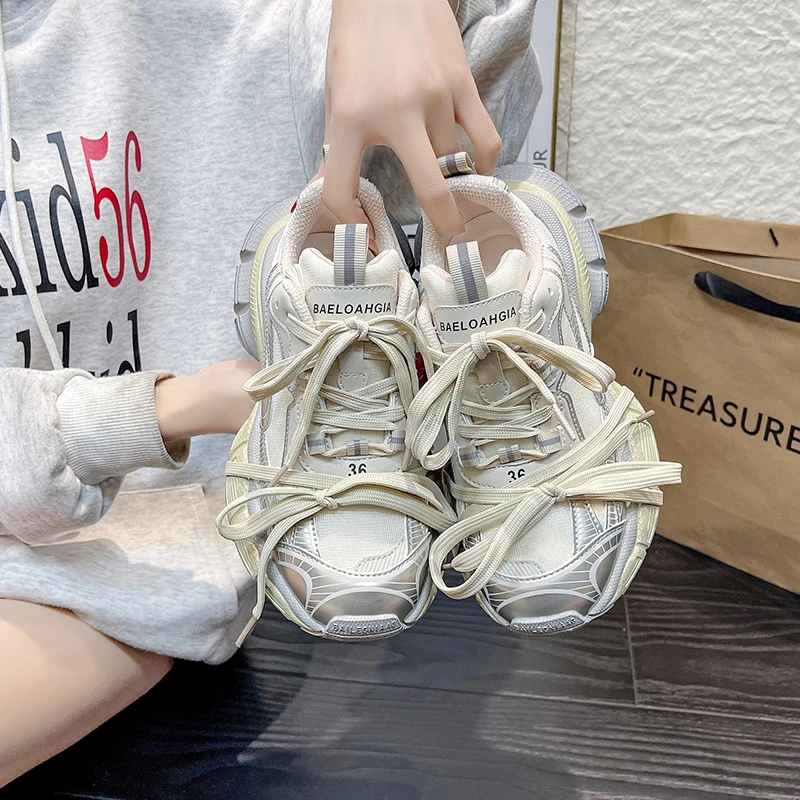 香槟金厚底老爹鞋2025春季新款增高休闲百搭时尚休闲运动女鞋潮10