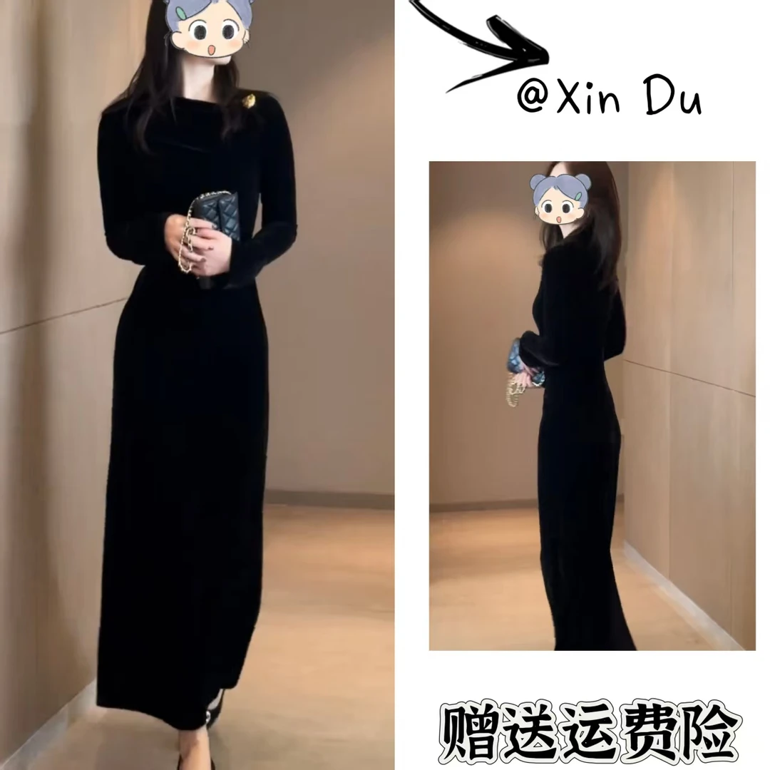 2025秋冬季新款时尚显瘦气质女士网红洋气连衣裙百搭款D23932
