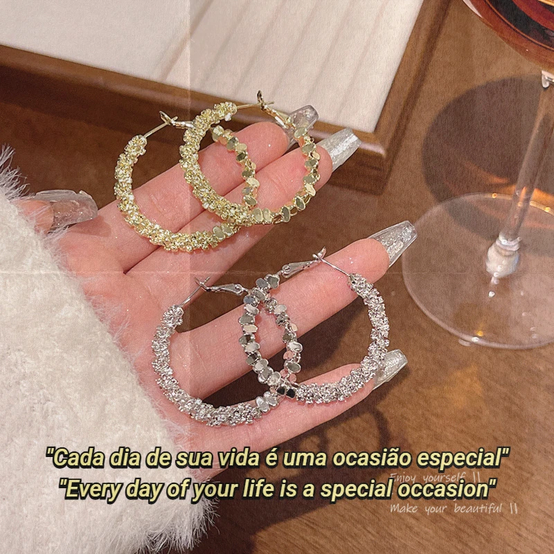 合金耳饰 银针碎银子大耳圈耳环轻奢小众夸张圆圈耳钉时尚气质精