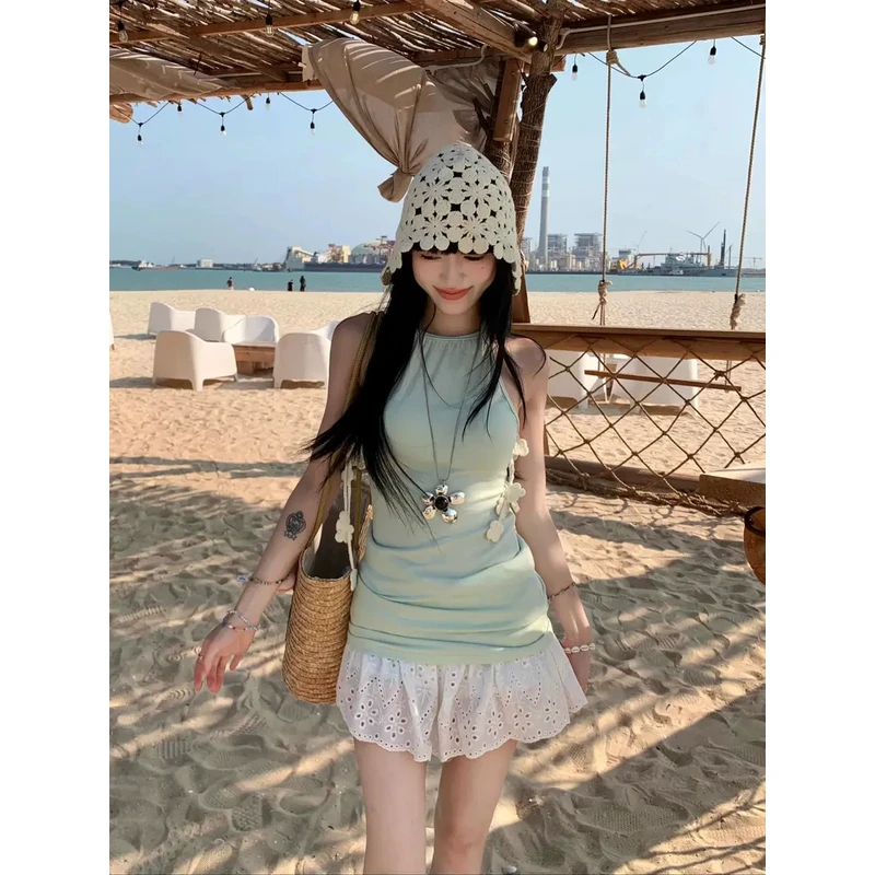 TZZZ性感辣妹露背挂脖绑带背心女夏基础收腰显瘦外穿无袖内搭上衣