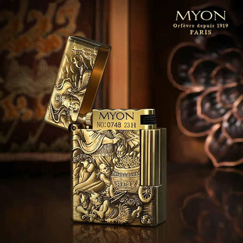正品MYON爵士待机王M619五鬼运财款黄铜勉牌一机一码煤油打火机