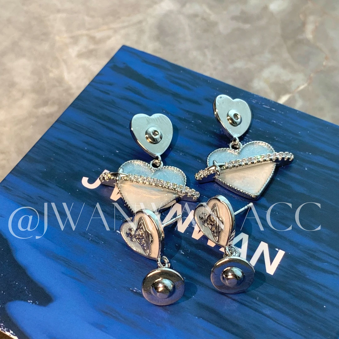 铜合金耳饰 冰岛奇遇.前后戴蓝色系桃心土星耳环