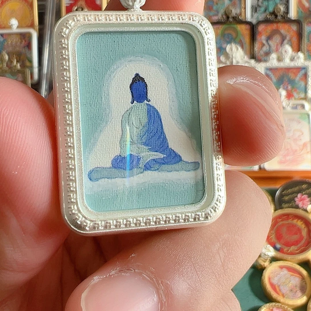 吊坠纯手绘唐卡药师佛影