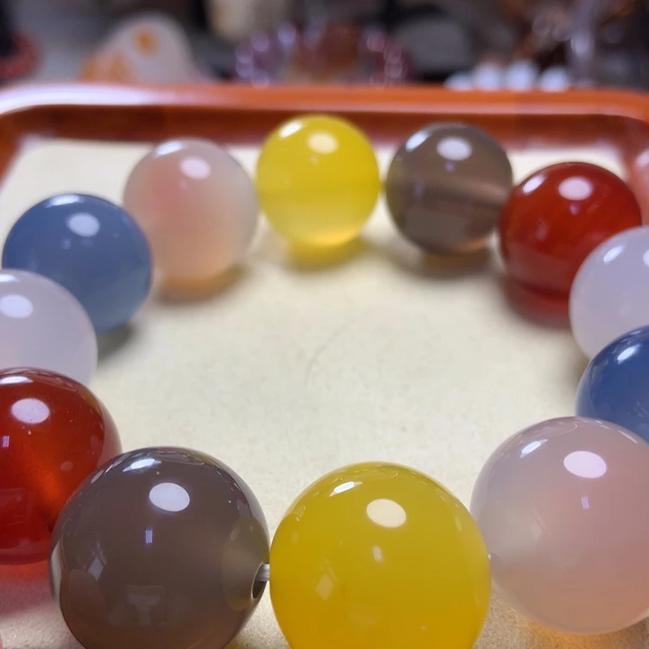 玛瑙/玉髓手串未镶嵌冰料六色多宝