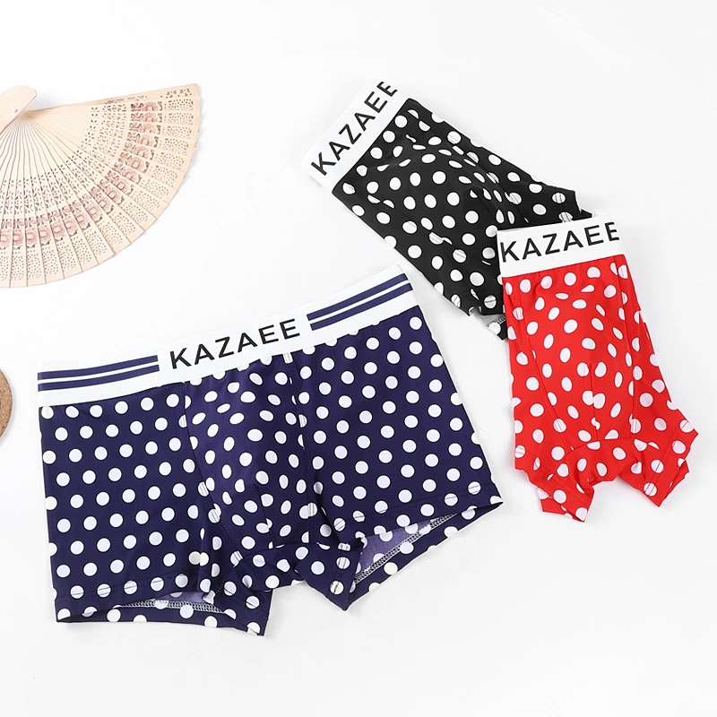 男士冰丝内裤夏季薄款棉档底裤平角无痕印花波点短裤透气四角短裤