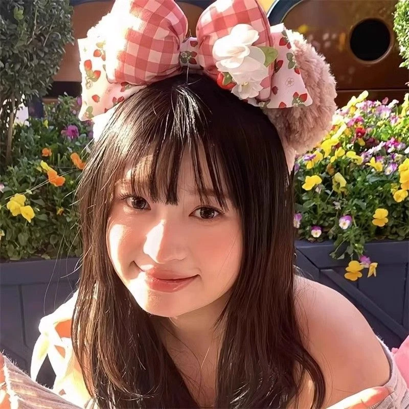 草莓雪莉玫发箍迪士尼可爱甜美蝴蝶结头箍洗脸压发游乐园拍照发饰