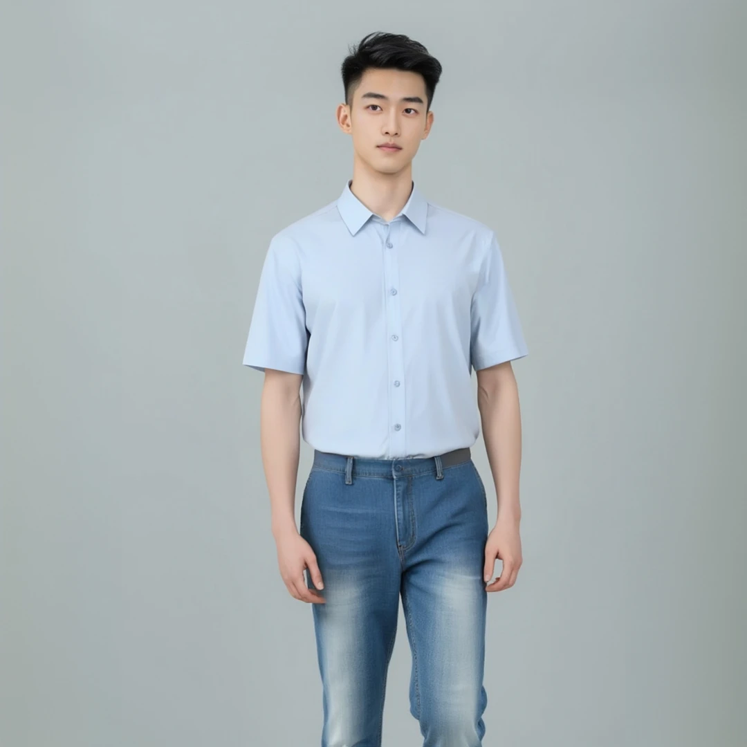 P3T派邦特竹纤维晴空蓝商务休闲纯色男士短袖薄款时尚
