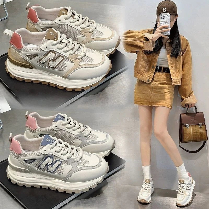 新百伦【爆款热销】网面透气阿甘鞋休闲运动跑步鞋真皮厚底2025秋冬