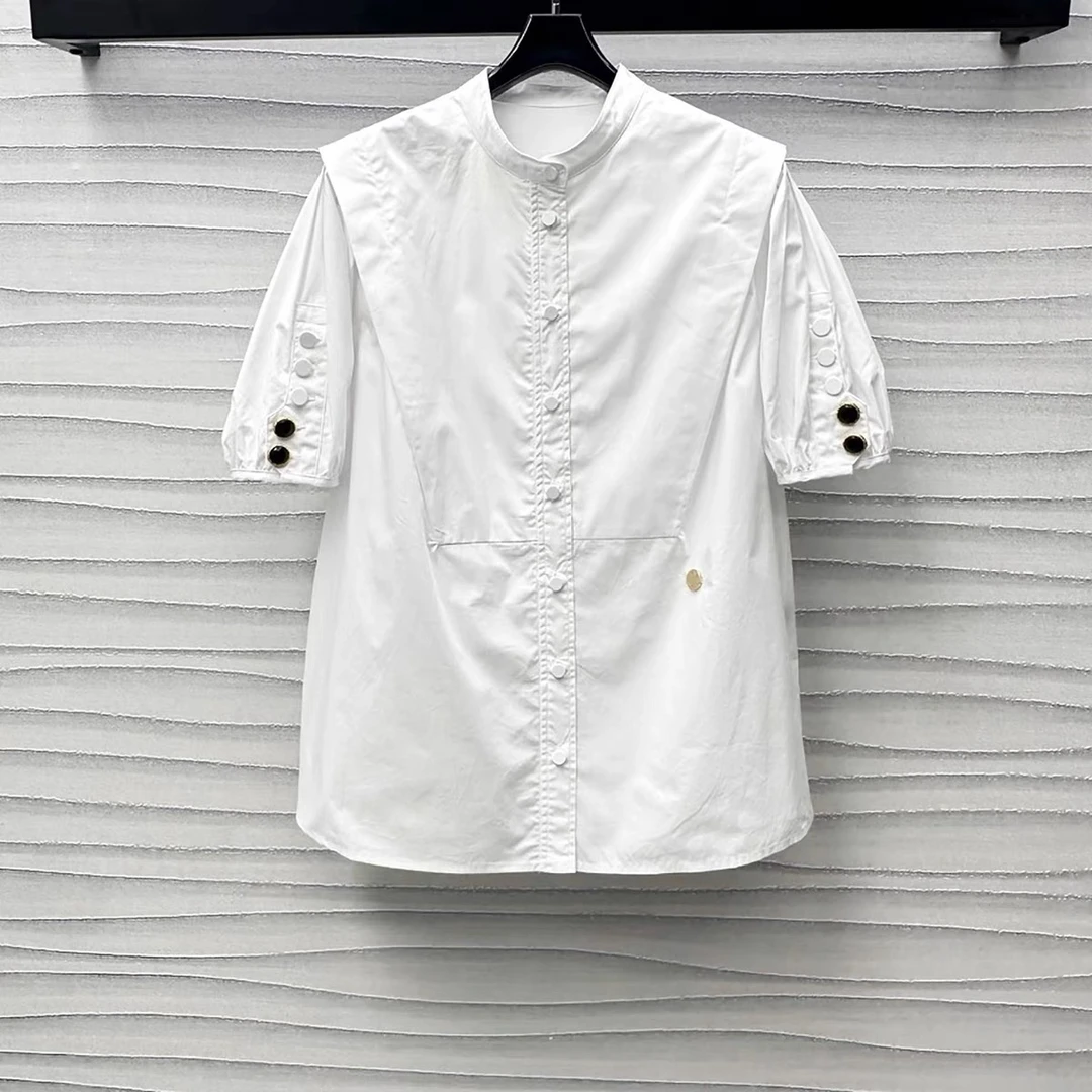 【庆哥推荐】衬衫半袖百搭上衣白色设计感L4271