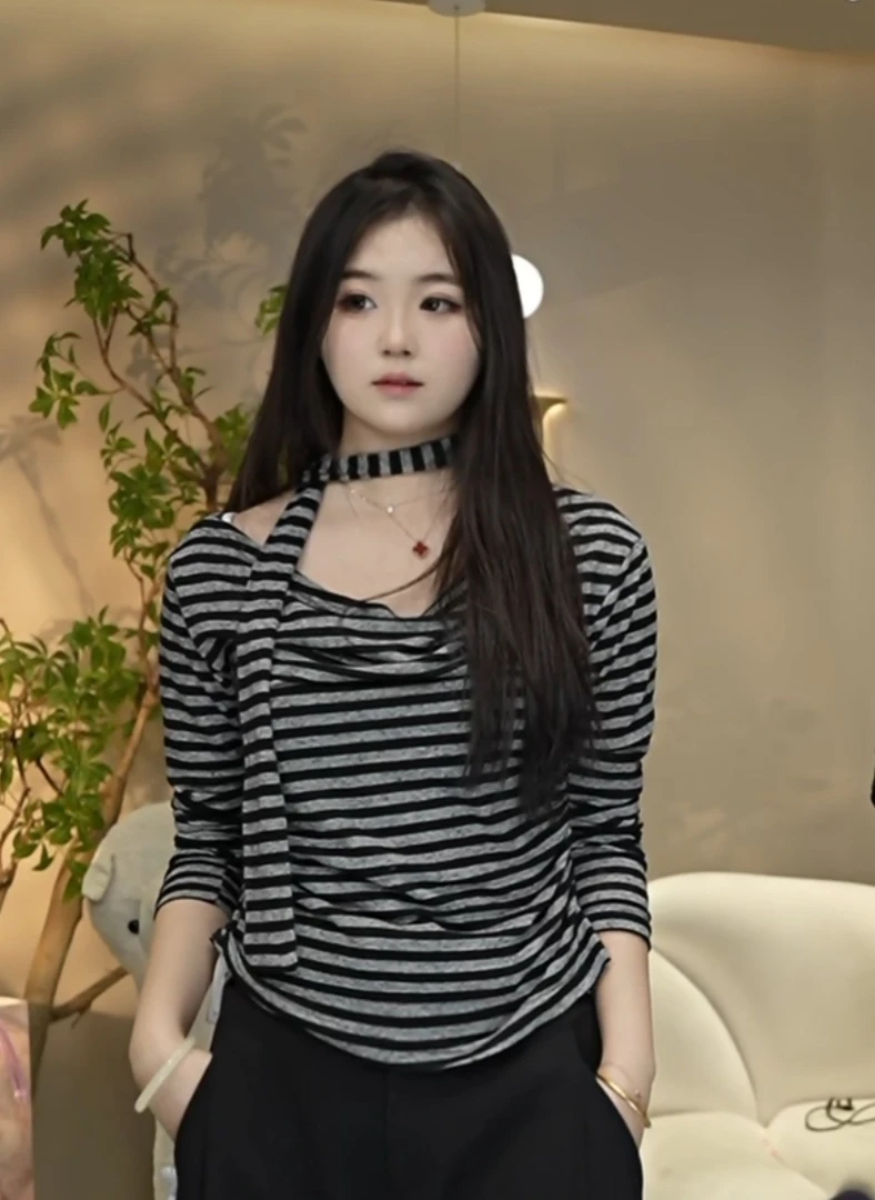 A61037刘梅家系领带斜肩长袖