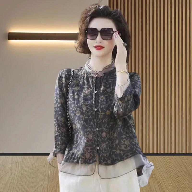 2025年夏季新款高级感女装国风衬衫设计感裤子两件套宽松大码通勤