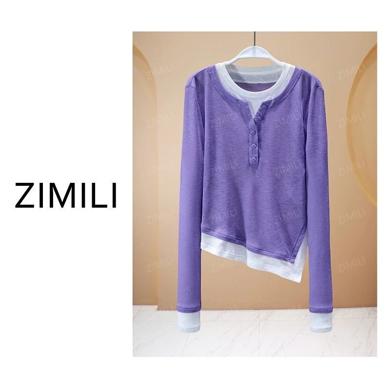 【亮哥欧货女装】冬季定制热感螺纹《紫罗》高弹显瘦打底上衣8639-A4