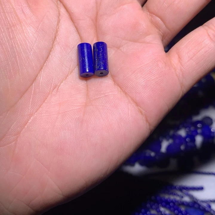 青金石未镶嵌一对长柱珠