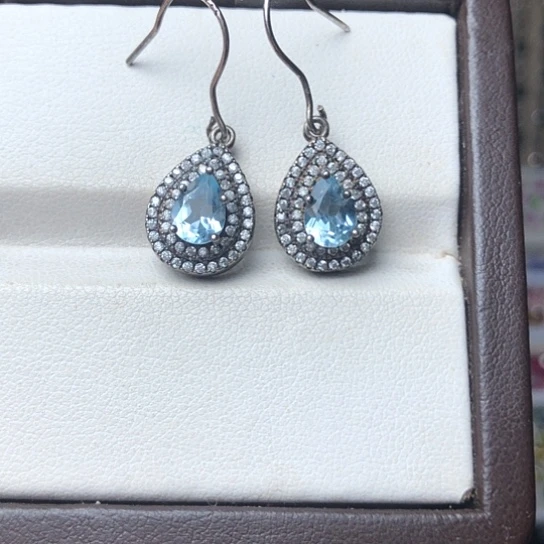 耳坠海蓝宝石银S925镶嵌