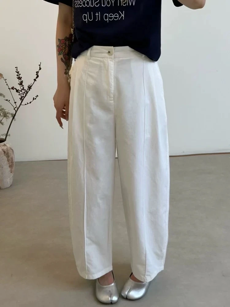 时尚老钱风高腰九分休闲裤纯色韩版极简风窄版显瘦薄款夏季