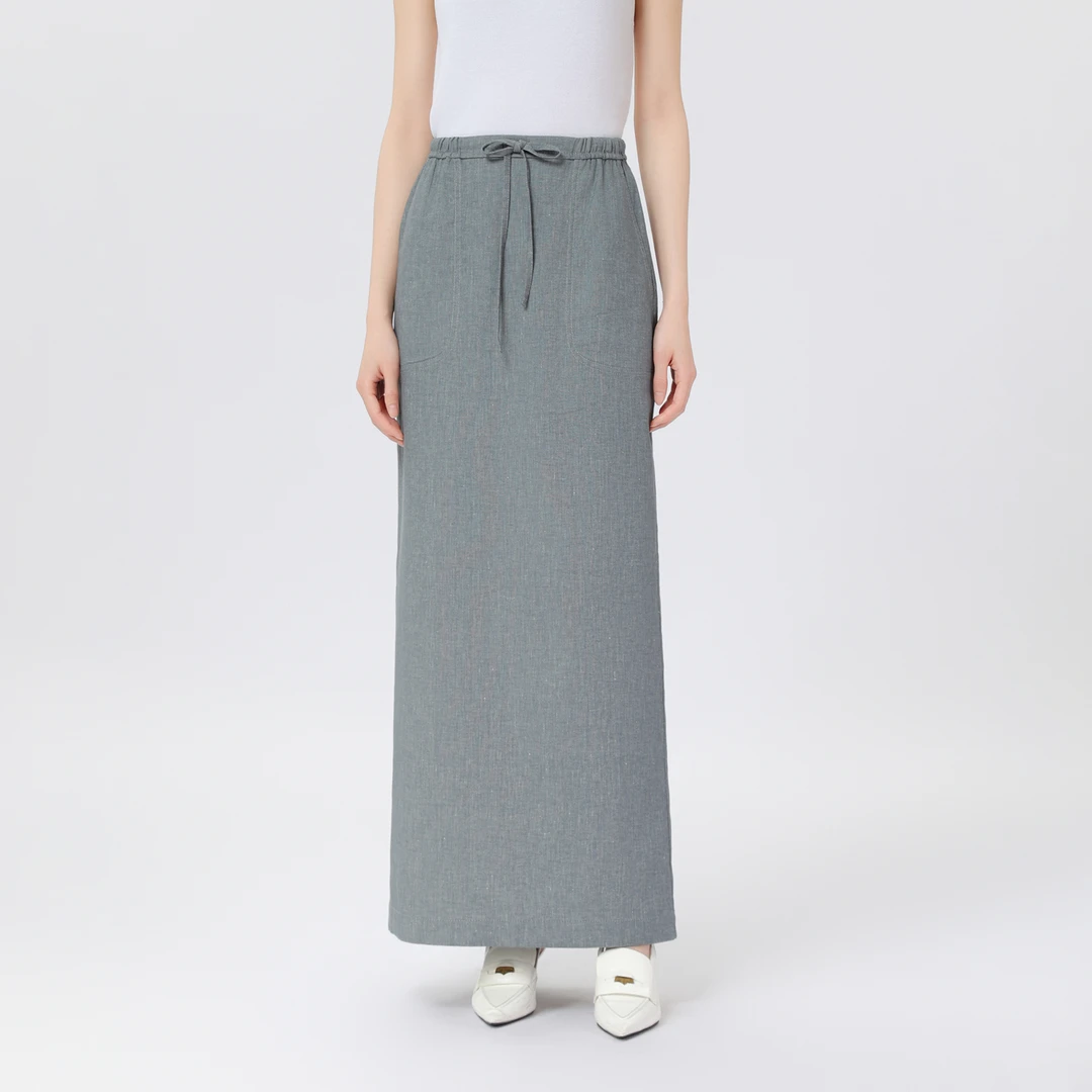 AMASS/阿玛施春夏时尚复古气质休闲纯色亚麻半身裙法式优雅520012