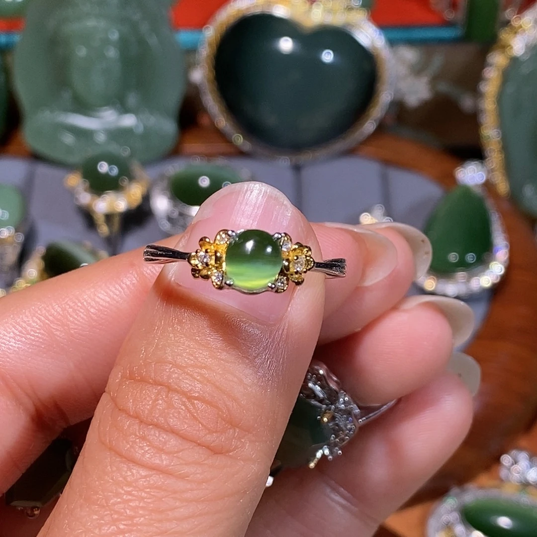 和田玉（碧玉）银S925镶嵌戒指