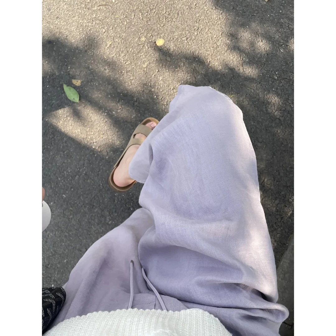 紫色休闲阔腿裤女2025夏季薄款今年流行的梧桐裤慵懒松弛直筒裤子