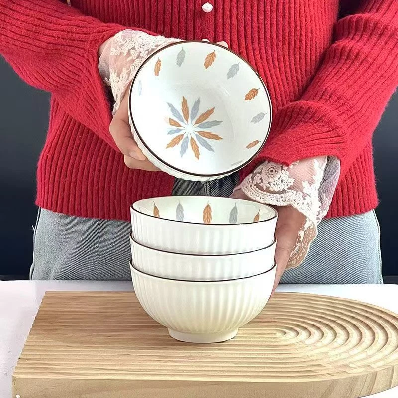 【8只装】似水流年5英寸碗家用健康釉下彩陶瓷餐具