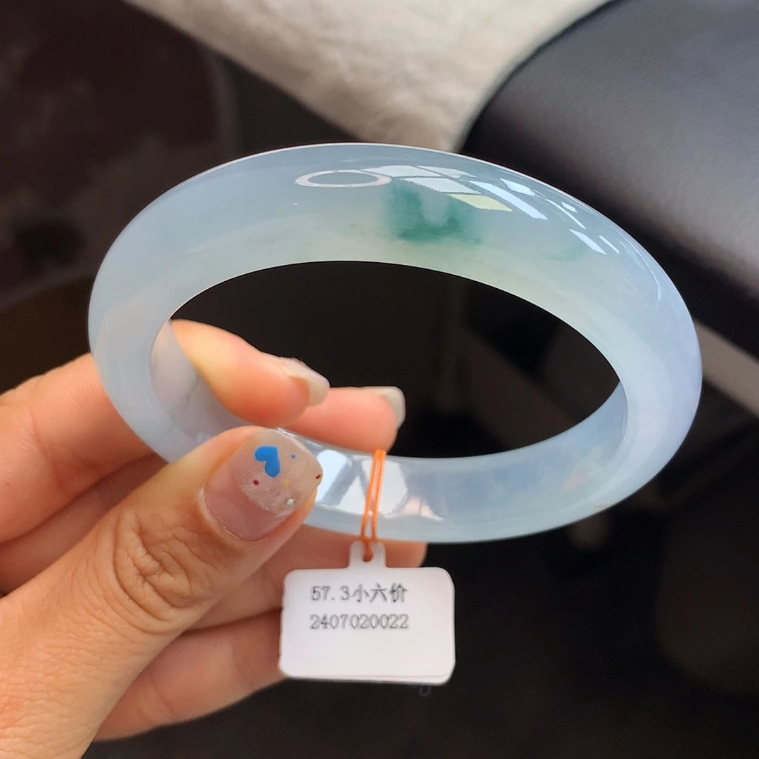 未镶嵌手镯翡翠57蓝紫飘花正圈