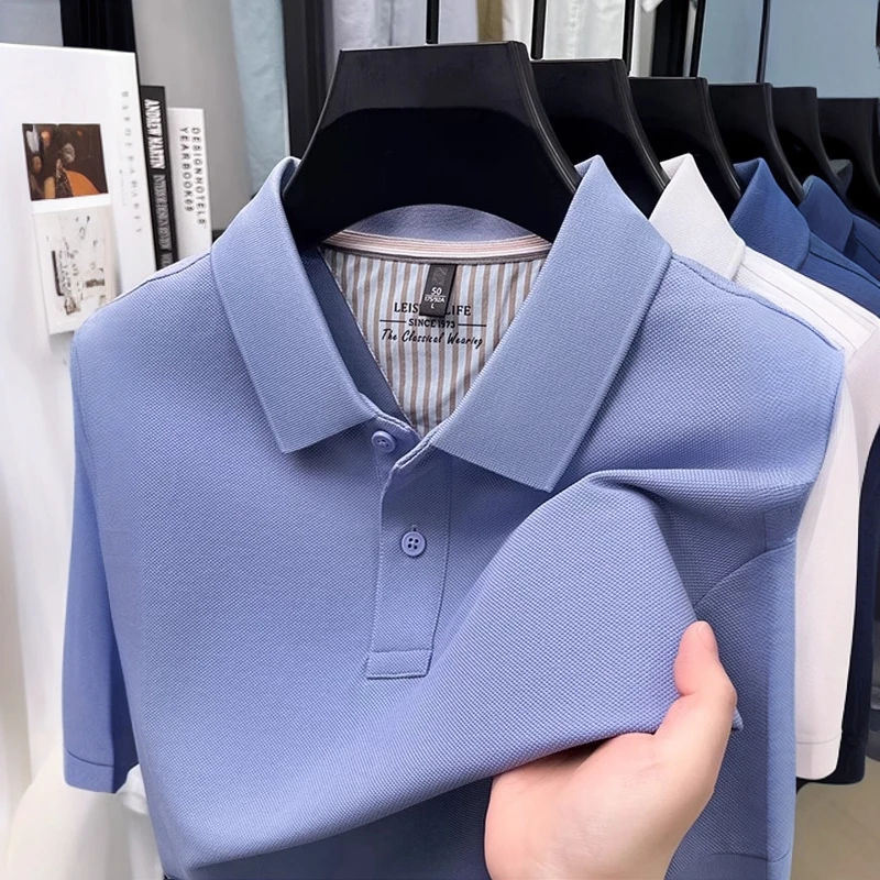 奈纽彼皮夏季新款长绒棉短袖POLO衫男士翻领纯色T恤半袖下摆开叉