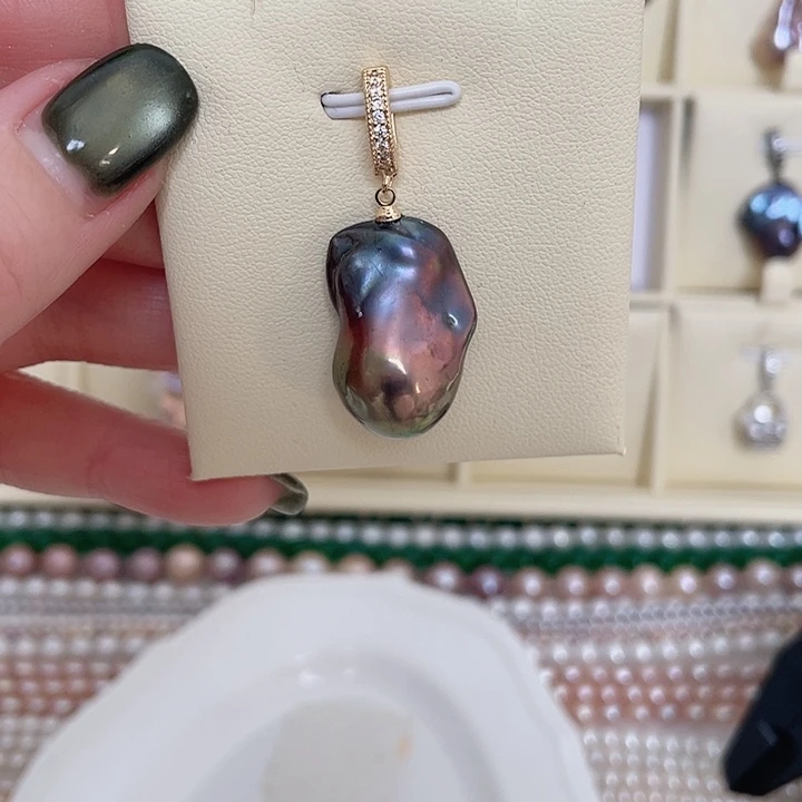 合金淡水珍珠吊坠(不含链)万能扣金色黑巴炫金