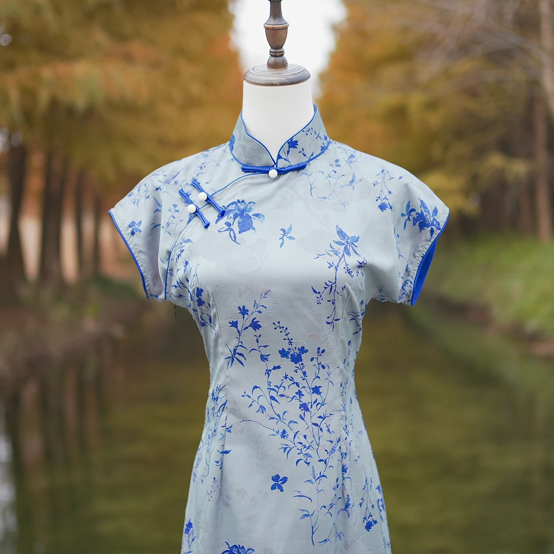 【319】（衣长128cm）单层长款气质侧拉链旗袍