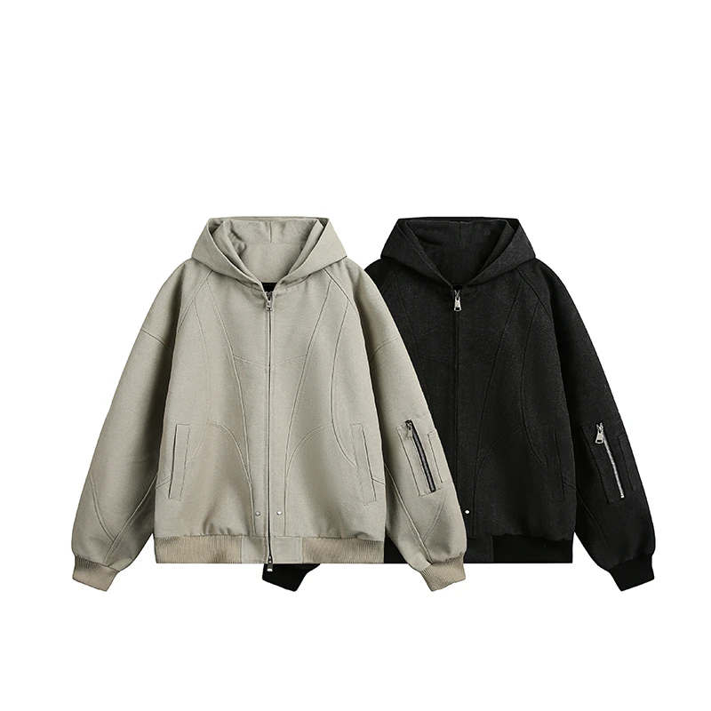 MKSN复古解构美式短款连帽水洗夹克男cleanfit外套高级感情侣帽衫