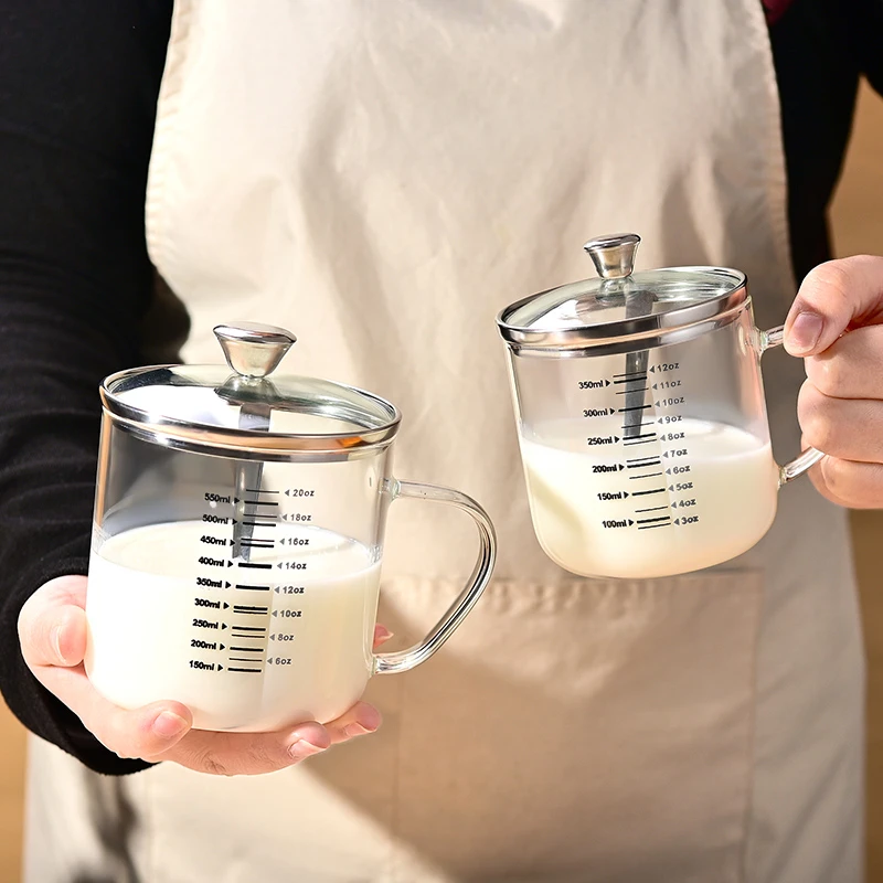 高硼硅加厚玻璃杯家用牛奶杯刻度水杯早餐杯带盖子可电陶炉咖啡杯