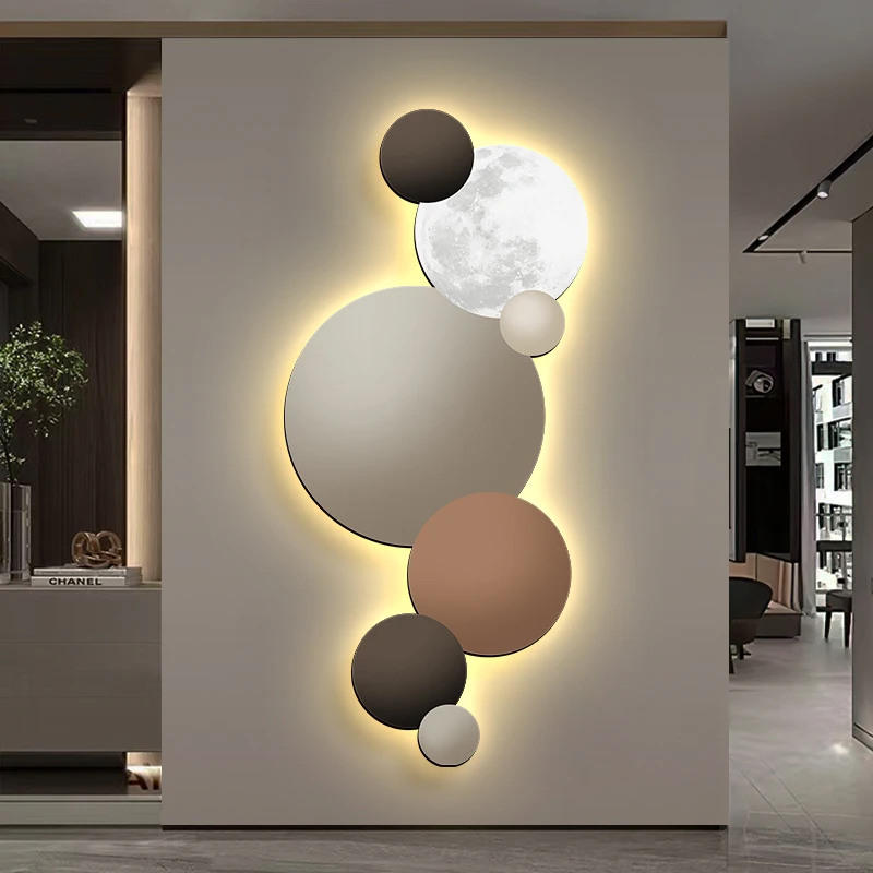 现代轻奢玄关装饰画创意壁画高级感地球月亮走廊过道抽象挂画