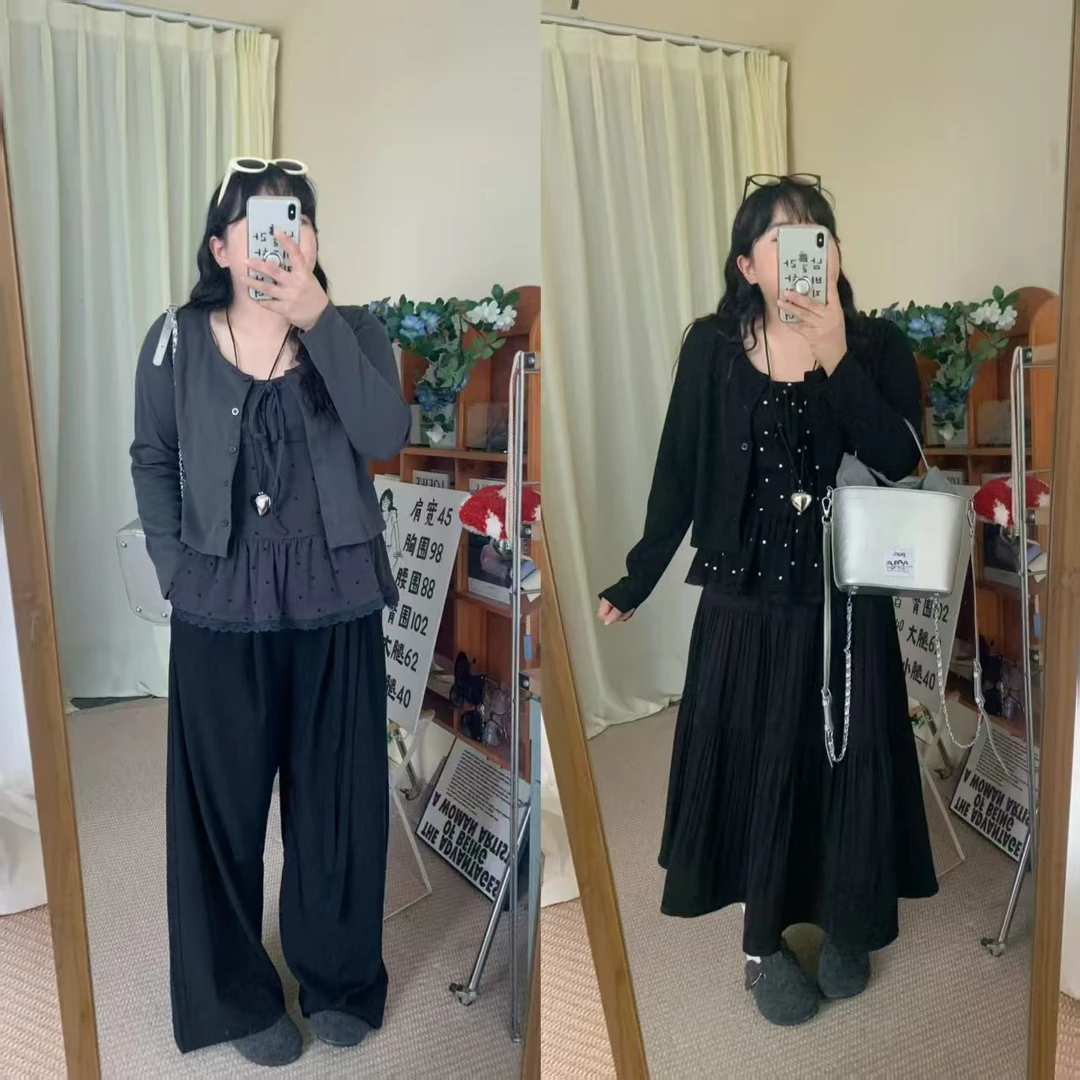 【陈鱼白】2025秋季新款大码女装时尚显瘦减龄纯欲风波点吊带外披