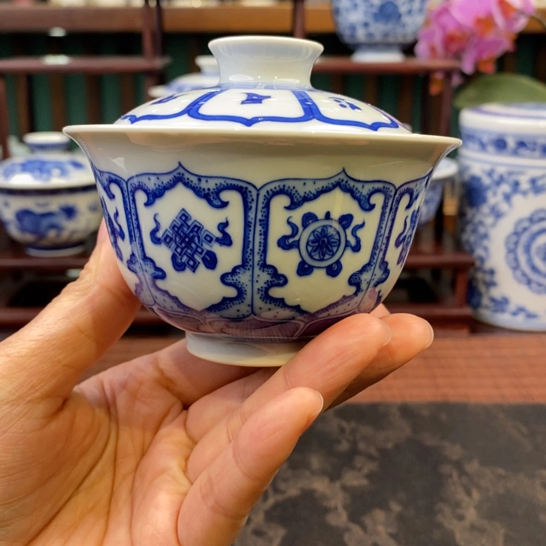 手工陶瓷柴窑八宝盖碗